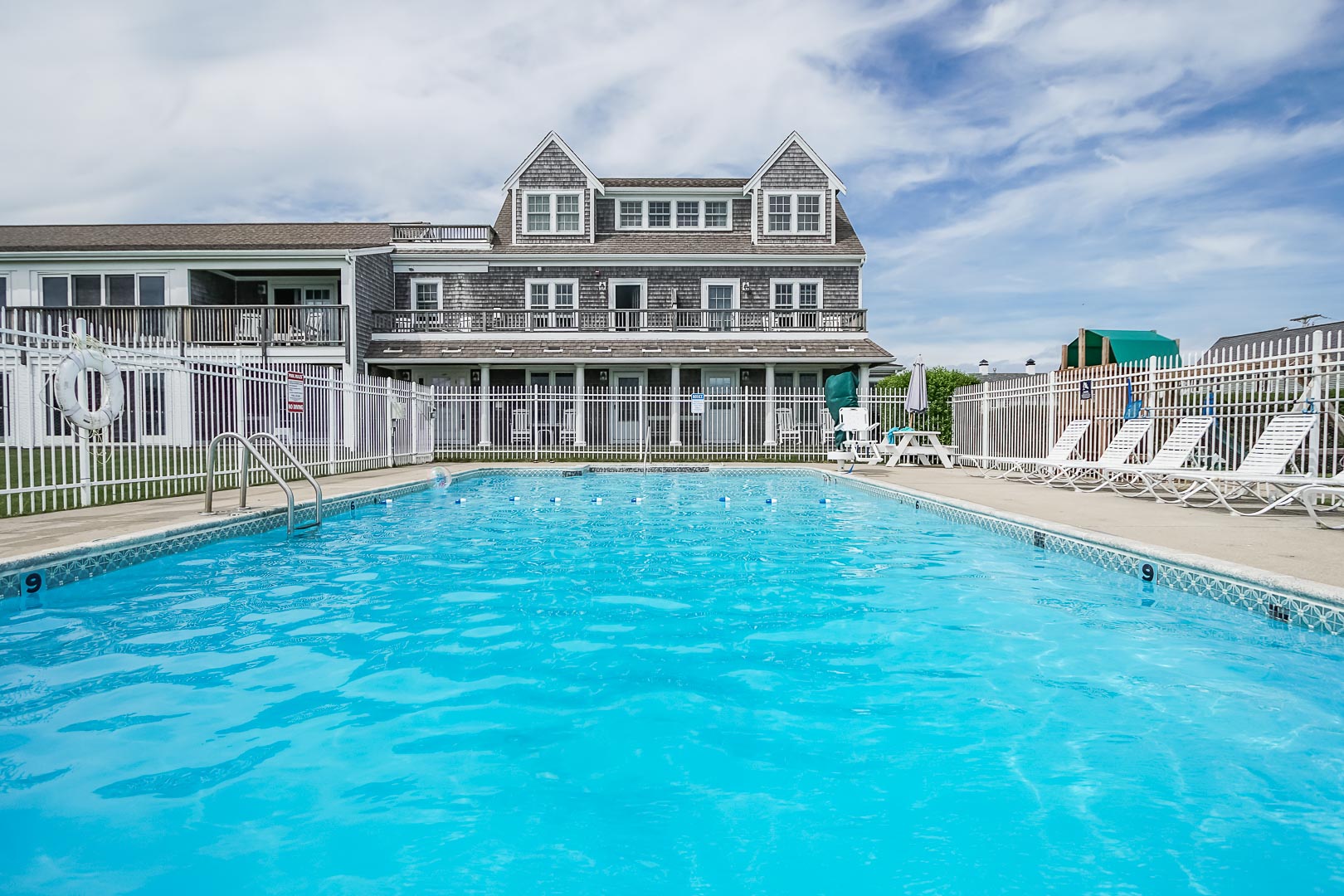 A crisp pool at VRI's Beachside Village Resort in Massachusetts.